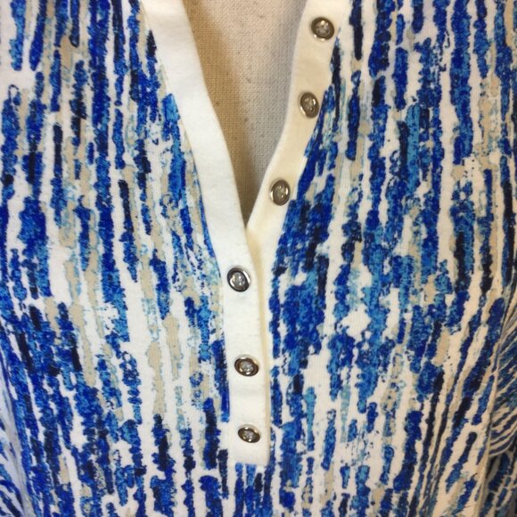 Karen Scott Blouse Shirt Top Sz PXL Womans Petite Blue White Printed 3/4 Sleeve - Picture 12 of 13